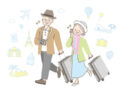 Illustration of middle-aged couple traveling together Illustration of middle-aged couple traveling together mature adult couple travelling stock illustrations